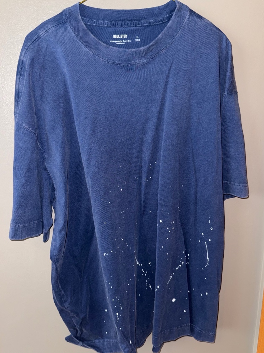 Hollister, Blue "Heavyweight Box Paint Splatter" T-Shirt